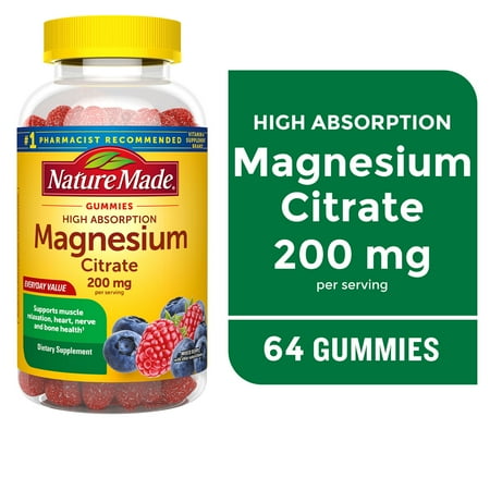 Nature Made High Absorption Magnesium Citrate 200 mg Per Serving Gummies, 64 Count
