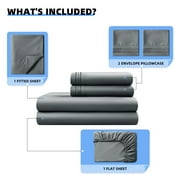 Shilucheng 4 Pieces Luxury Bed Sheets Set, 1800 Series Plush Microfiber Bed Sheets, 16 Deep Pocket, Queen, Dark Gray