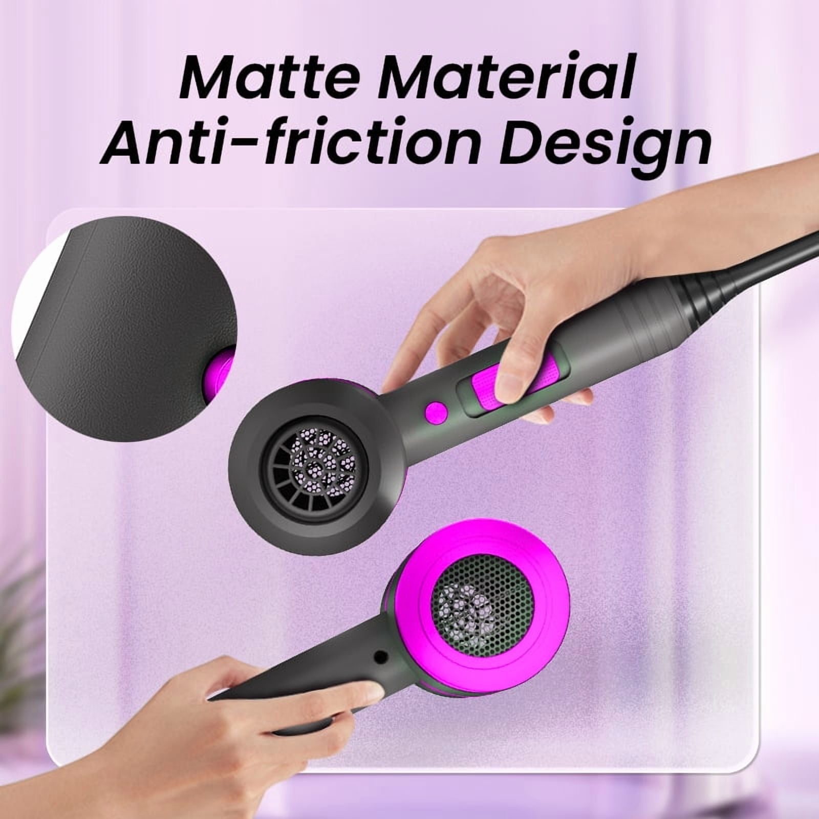 Hair Dryer-Fast Drying Ionic Blow Dryer-Updated 1800 W Low Noise Technology with Diffuser&Smooth Nozzle，with 3 Heat Settings