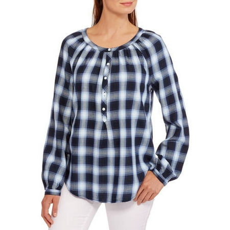 Faded Glory Fg Woven Plaid Popover