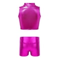 thumbnail image 2 of Jizyo Kids Girls 2Pcs Shiny Metallic Crop Tank Top with Booty Shorts Ballet Dance Jazz Hip Hop Rose Red 6, 2 of 5
