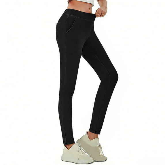 ZQUUVOU Women's Stretch Denim Leggings Jeans High Waist Pull-on Skinny Fit Casual Pants Jeggings Casual Pants with Pockets Black
