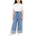thumbnail image 3 of EnJoCho Girls Cuffed Hem Jeans Baggy Straight Wide Leg Denim Pants Casual Fashion High Waist Trouser Y2𝗄 Fall Junior Trouser Girls High Waist Wide Leg Jeans, 3 of 8