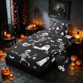 thumbnail image 2 of Homewish Funny Dancing Skeleton Twin Sheets, Halloween Ghost Bedding, Black White, 3pcs (1 Flat Sheet, 1 Fitted Sheet and 1 Pillowcase), 2 of 5