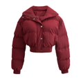 thumbnail image 1 of Fashionable short style slimming collar solid color long sleeved zipper cotton jacket, 1 of 6