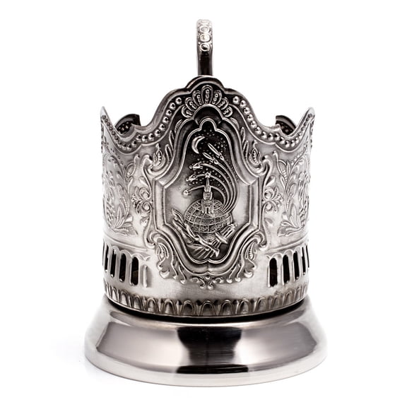 Tea Glass Holder 4 Inch Podstakannik Cosmos Nickel Plated Glass Holder