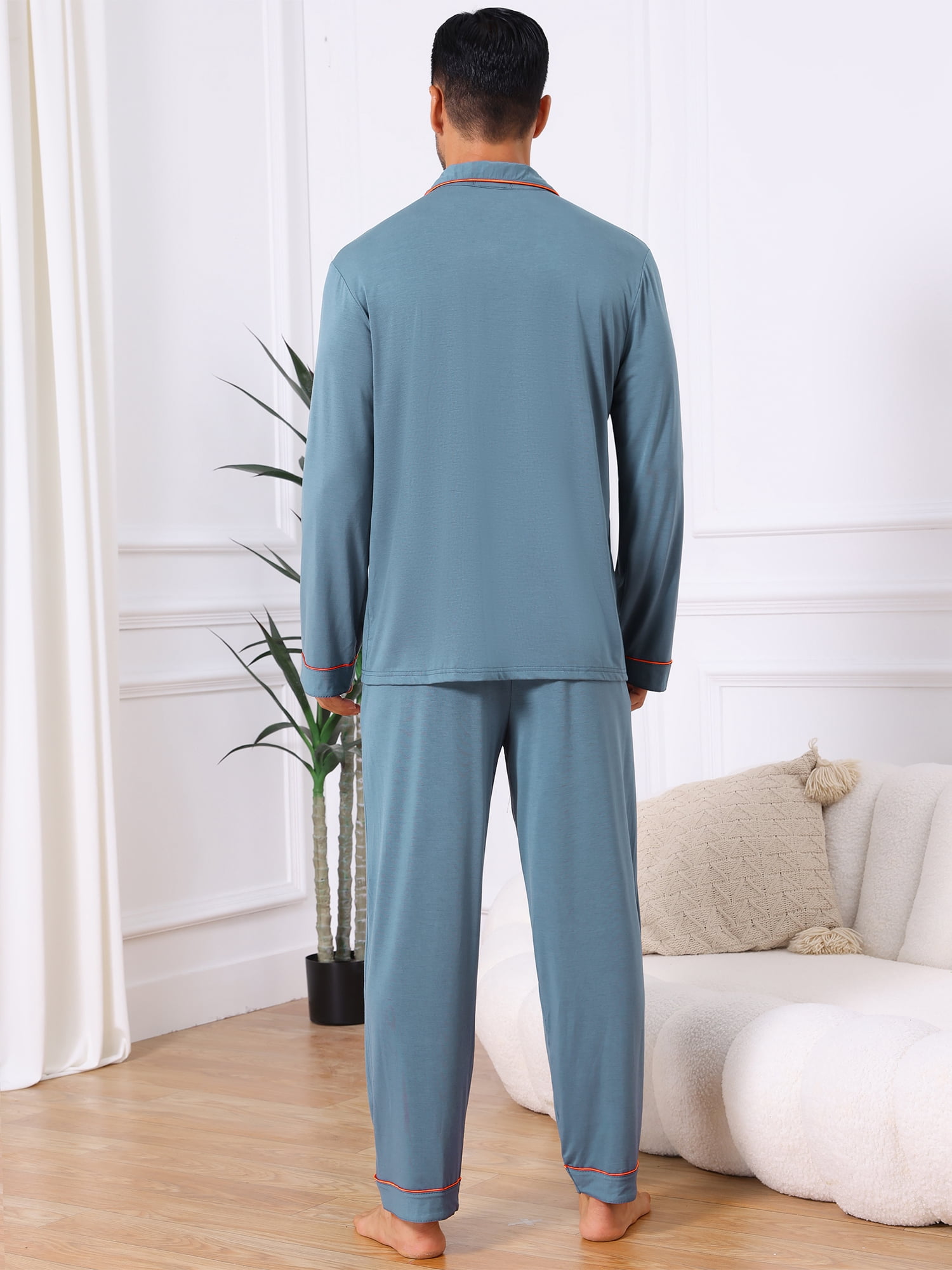 DARING DIVA Men's 2-Piece Long Sleeve Solid Color Button Down Pajamas Set S Gray Blue