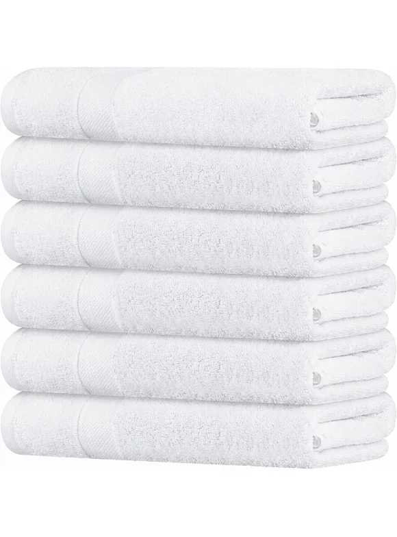 Wealuxe Small Bath Towels White - Lightweight 100% Cotton Bathroom Towels for Kids / Adults [22x44 6 Pack]