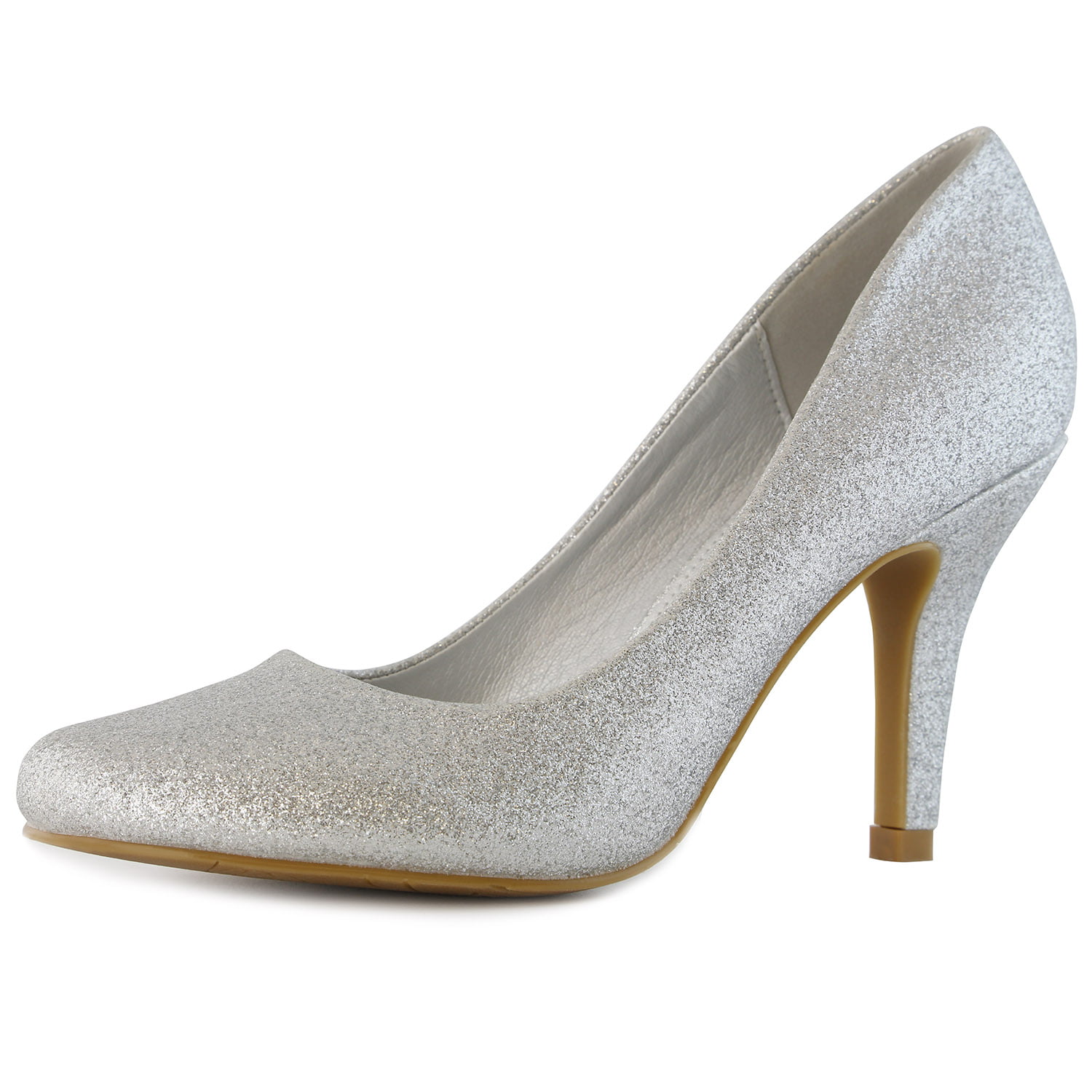 silver mid high heels
