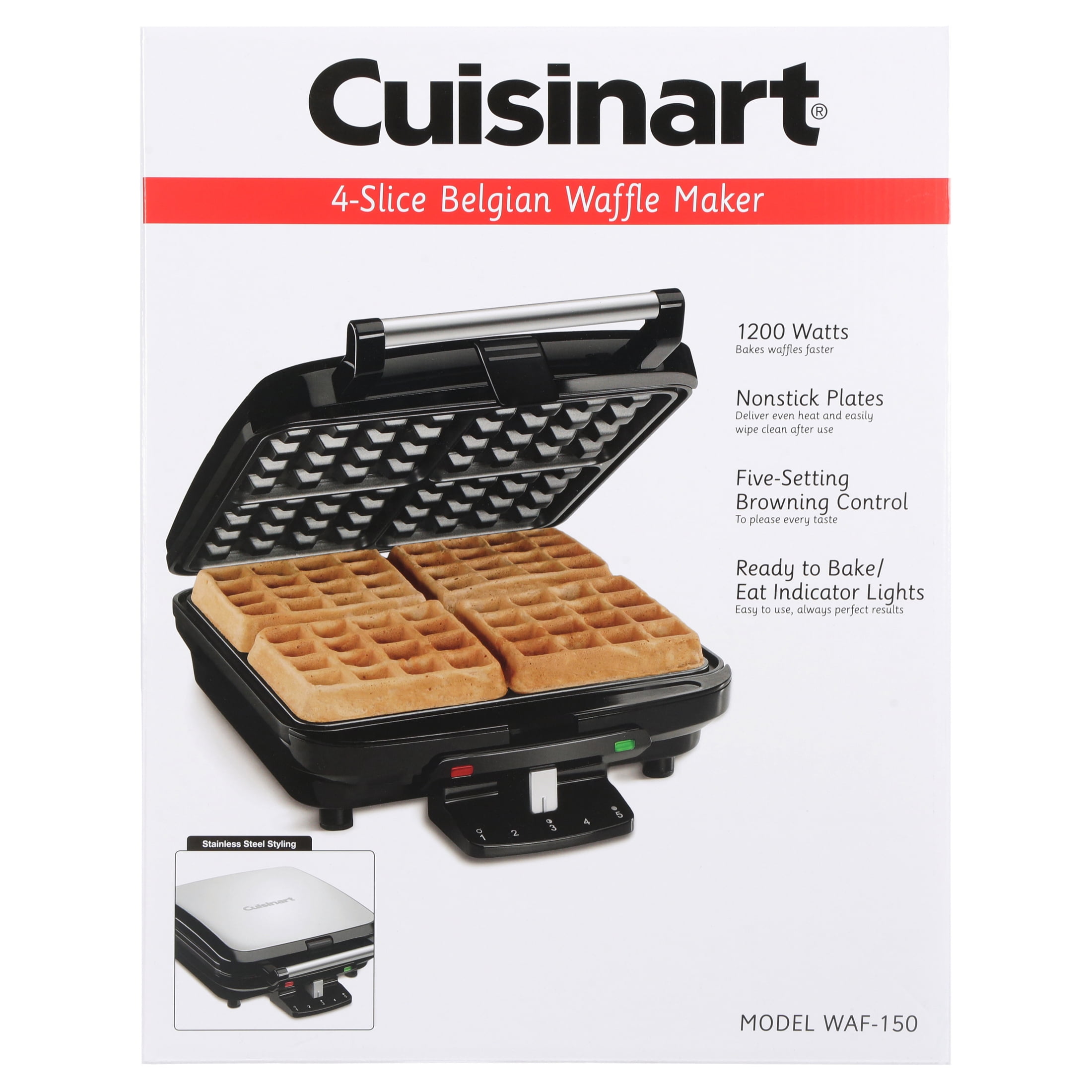 CucinaPro Four Square Belgian Waffle Maker, xl Stainless Steel