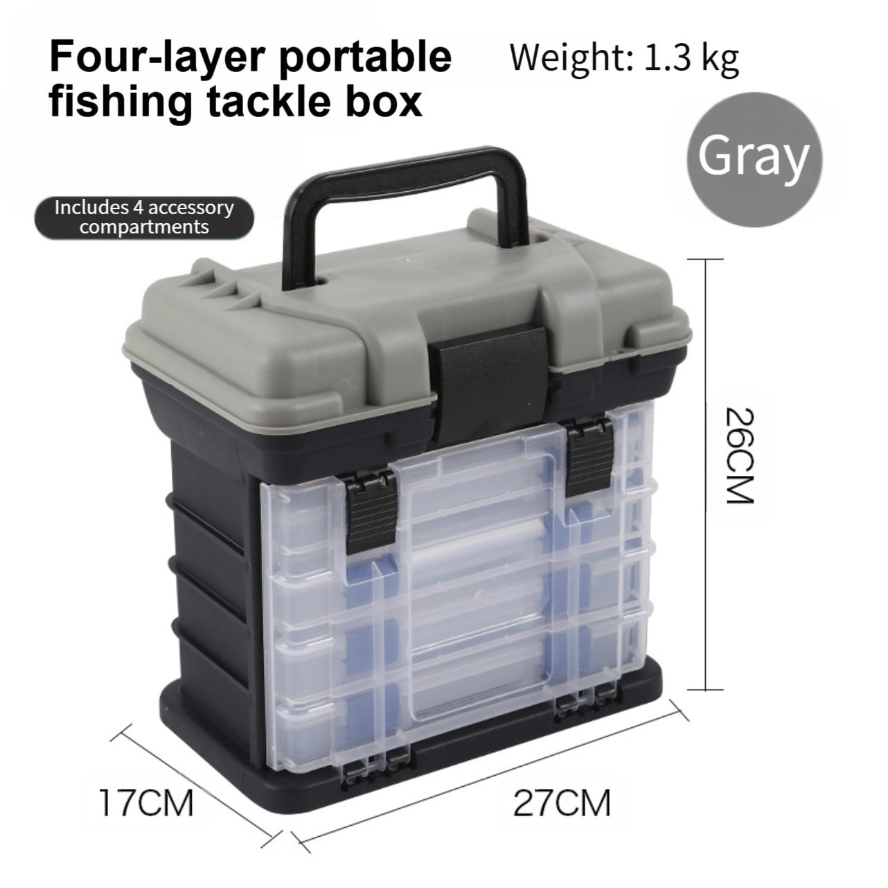 Four Layer Fishing Tackle Box Portable Lure Storage Case with 4 Compartments