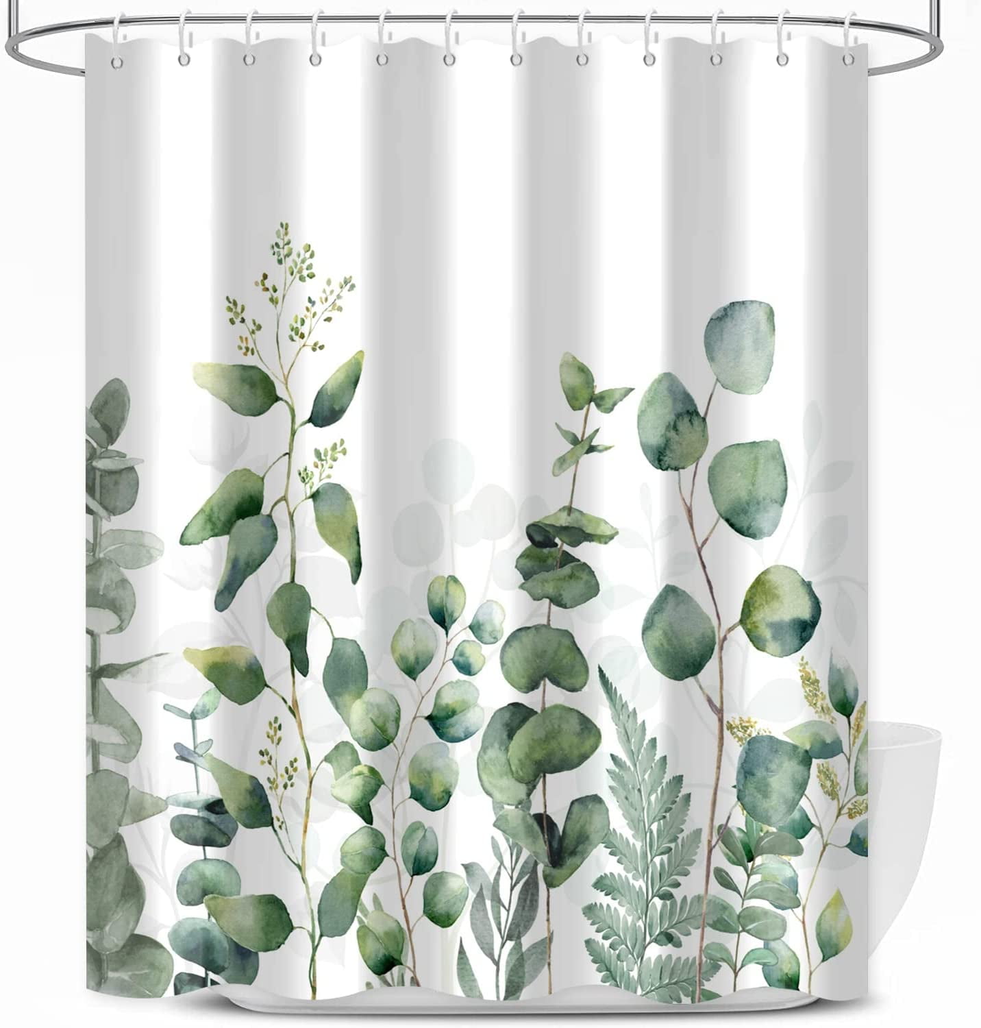 Extra Long Green Shower Curtain, Plant Shower Curtain Teal Leaves