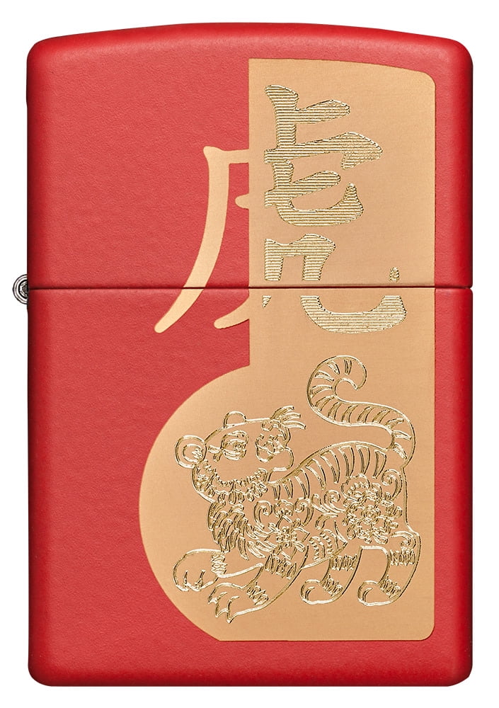 Zippo Year of the Tiger Design Red Matte Pocket Lighter