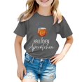 thumbnail image 1 of PMVFHDE T-Shirts Graphiques pour Fille Hauts d'Été pour Filles Hauts Tube pour Filles Hauts d'Été pour Filles T-Shirt Décontracté Imprimé Col Rond Manches Courtes T-Shirt Décontracté Gris, 8-9 Ans, 1 of 4