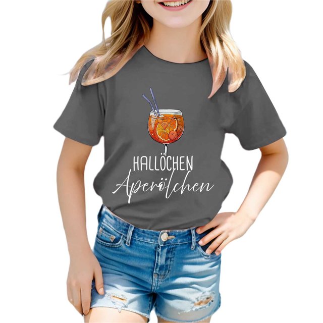 PMVFHDE T-Shirts Graphiques pour Fille Hauts d'Été pour Filles Hauts Tube pour Filles Hauts d'Été pour Filles T-Shirt Décontracté Imprimé Col Rond Manches Courtes T-Shirt Décontracté Gris, 8-9 Ans