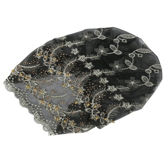 Turban Head Wraps Stylish Elegant Embroidered Feather Style European Retro Hat for WomenBlack