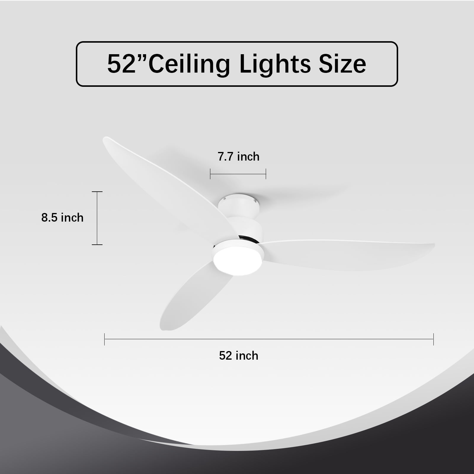Wozzio Modern White Ceiling Fan, 52 Inches, Recessed Installation with Light, 3 Blades, 6 Speeds, LED 3 Brightness Adjustable, Noiseless Reversible DC Motor, Indoor and Outdoor