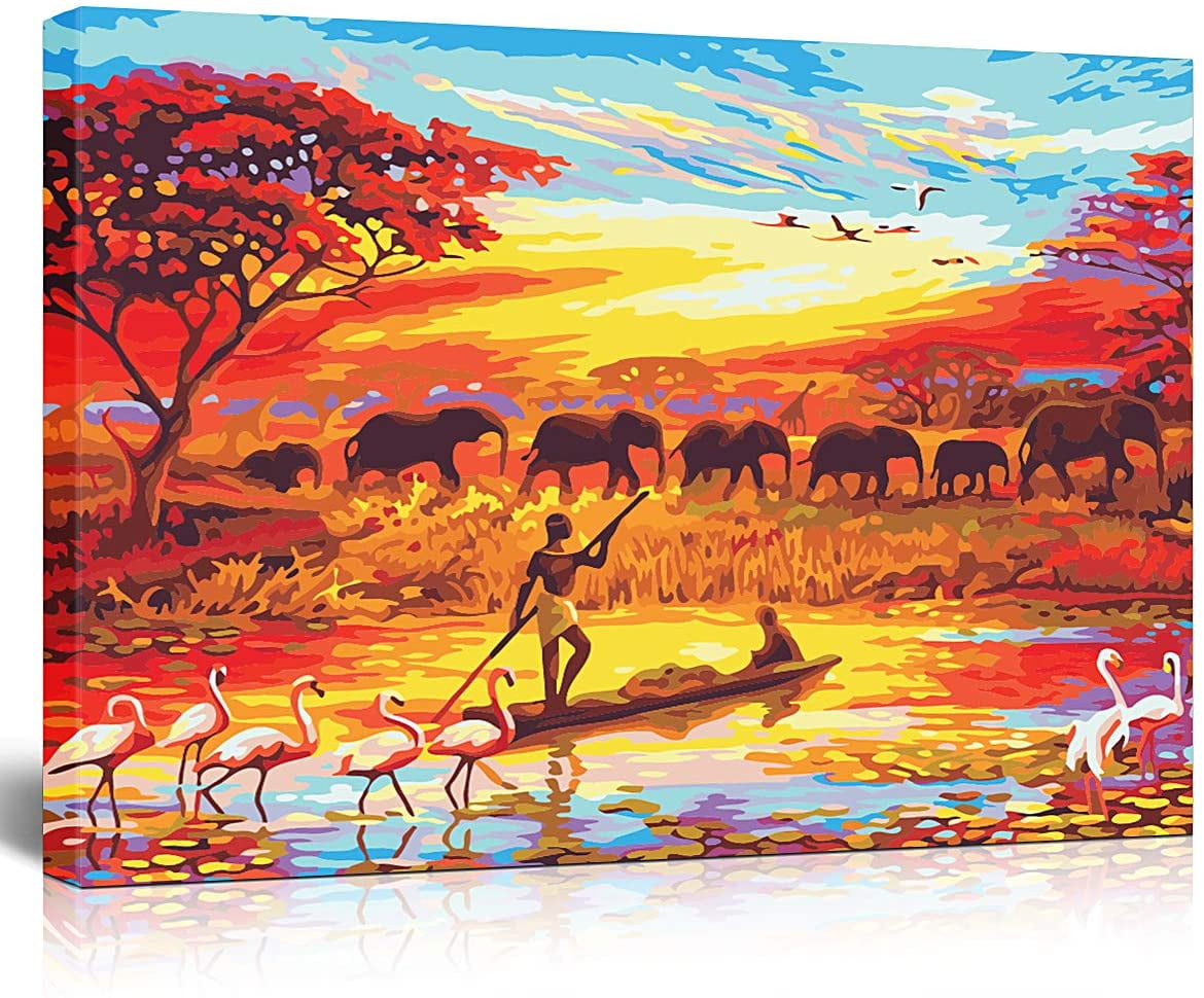 Elephant 16x20 Framed Paint by Numbers Kit DIY Oil Painting Kit for Kids and Adults 