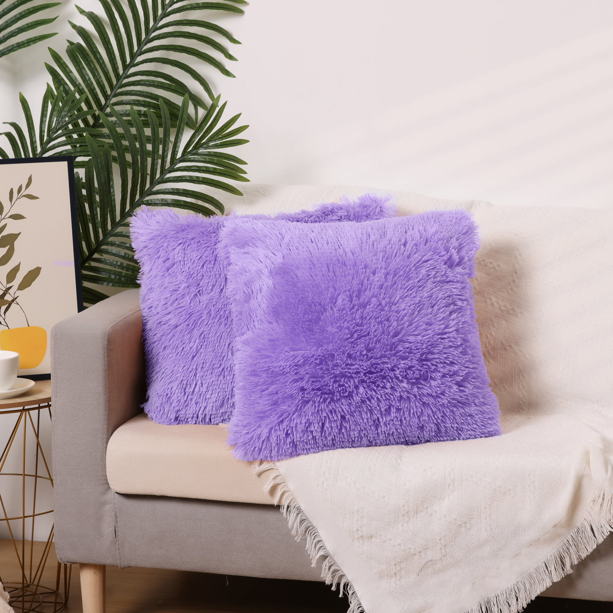 Unique Bargains Soft Modern Home Decor Plush Decorative Throw Pillow Covers (2 Count) Purple 18" x 18"