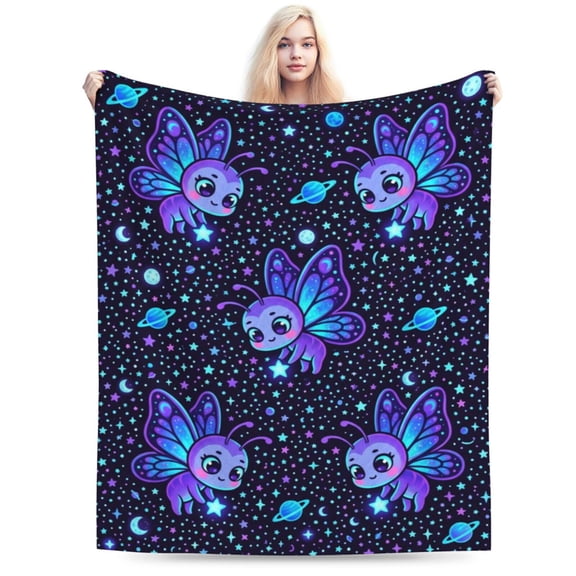 Butterfly Blanket Blue Butterflies Throw Blanket Gifts Cozy Soft Flannel Plush Warm Breathable Bedding Cover for Bed Sofa Couch Living Room Home 50x40