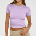 thumbnail image 2 of CIENVNSTG Womens Fitted T Shirts Summer Short Sleeve Crew Neck Slim Fit Buttery Soft Crop Tops Y2k Styling Casual Basic Tees for Workout Daily Leisure And Outgoing Occasions Light Purple M, 2 of 6