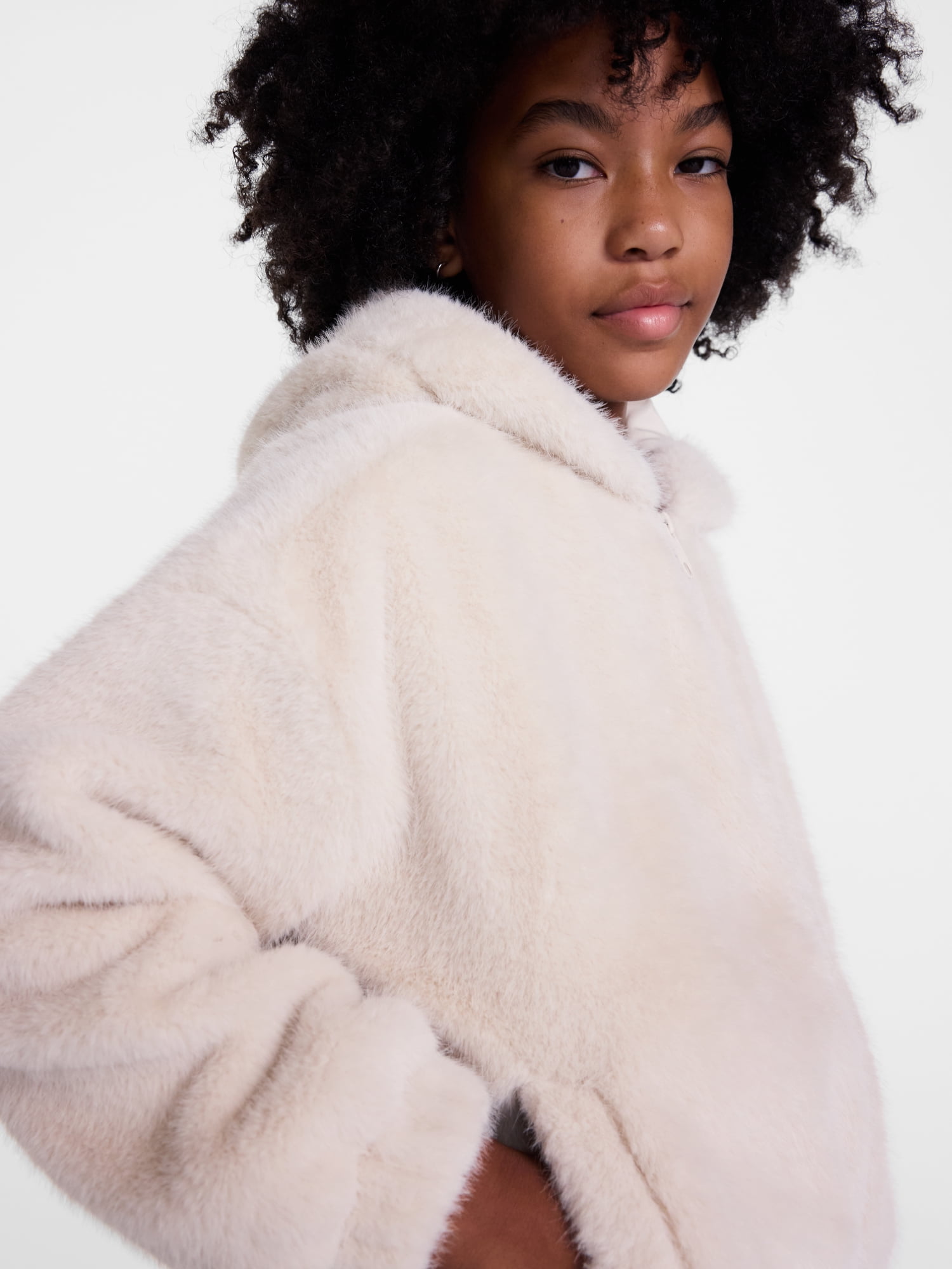 Weekend Academy Girls Fuzzy Faux Fur Hooded Jacket with Long Sleeves, Sizes 4-18