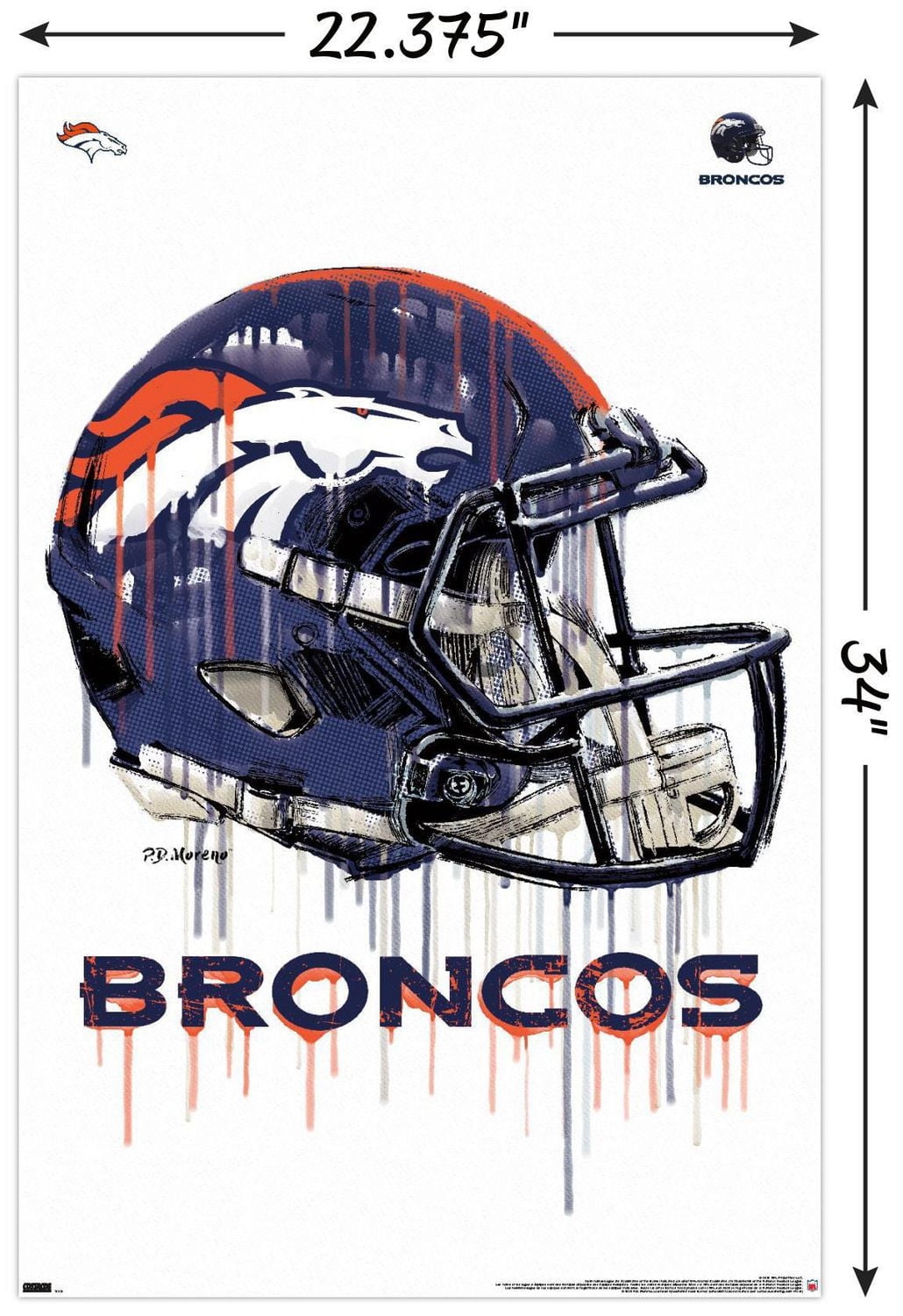 NFL Denver Broncos - Drip Helmet 20 Wall Poster, 14.725" x 22.375" Framed
