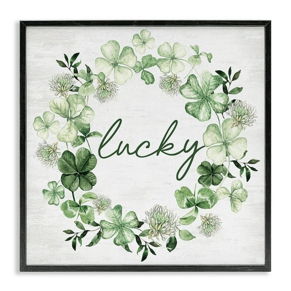Stupell Industries Lucky Clover Wreath Botanical & Floral Painting Black Framed Art Print Wall Art, 12 x 12