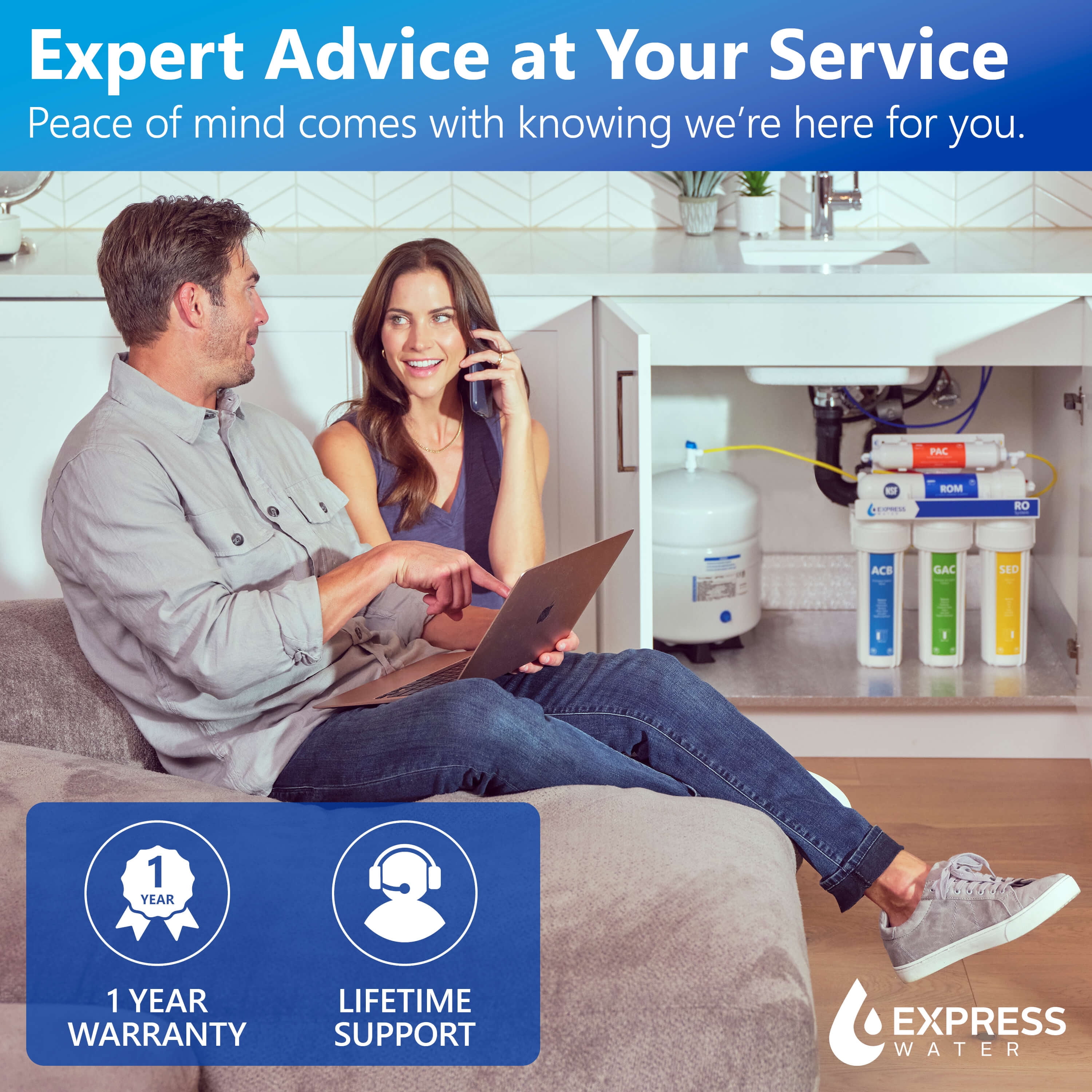 Express Water Direct Water Filtration System – 3 Stage Direct Water Filter System with Chrome Faucet – Under Sink Water Filter – Sediment, Activated Carbon Block, and Granular Activated Carbon Filters
