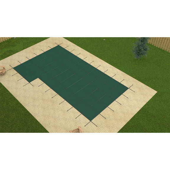 GLI Value X Solid Rectangular Solid Pool Safety Cover with 4' x 8' Right Steps, Green, 16' x 32'