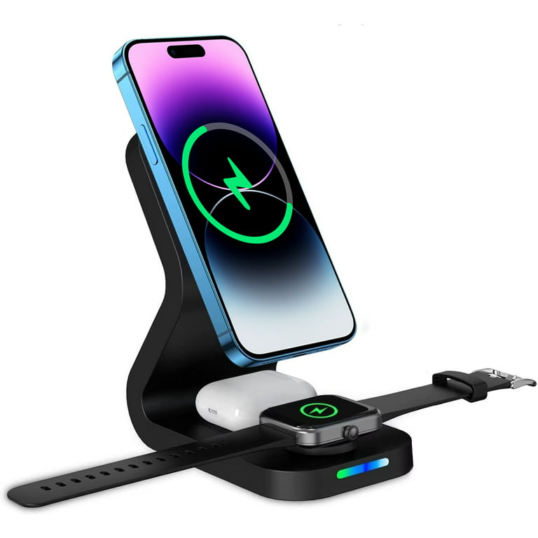 Magnetic Wireless Charging Station,3 in 1 15W Fast Mag-Safe