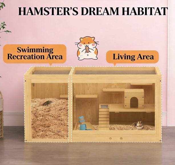 Hamster Cage, Extra Large Wooden Hamster Cage