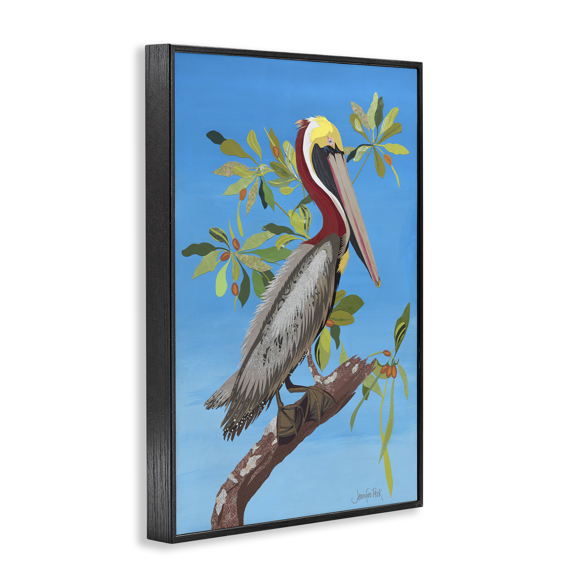 Stupell Industries Brown Pelican on Tree Animals & Insects Painting Black Framed Art Print Wall Art, 16 x 24
