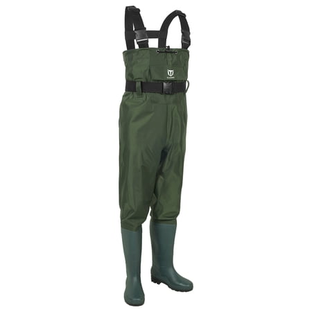 TIDEWE Bootfoot Chest Wader, 2-Ply Nylon/PVC Waterproof Fishing & Hunting Waders with Boot Hanger for Men and Women Brown Size 5