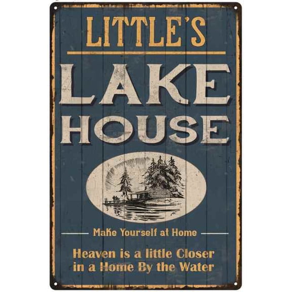 LITTLE'S Lake House Blue Cabin Home Decor 8 x 12 High Gloss Metal 208120038266