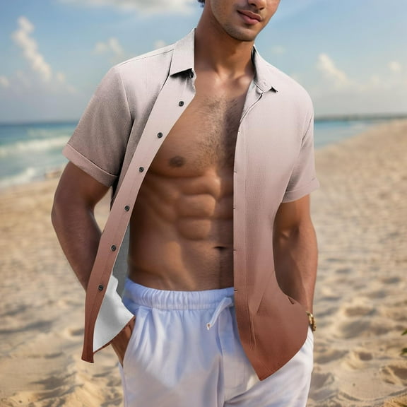 S-4X Big and Tall Shirts for Men Plus Size Short Sleeve T-Shirts Button-Down Collared Lightweight Gradient Printed Hawaiian Beach Tees Tops