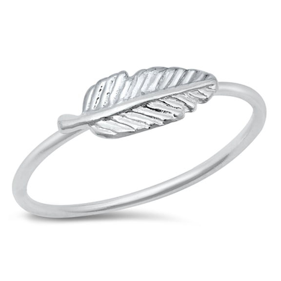 Simple Tiny Boho Feather Ring .925 Sterling Silver Band Jewelry Female Male Unisex Size 4