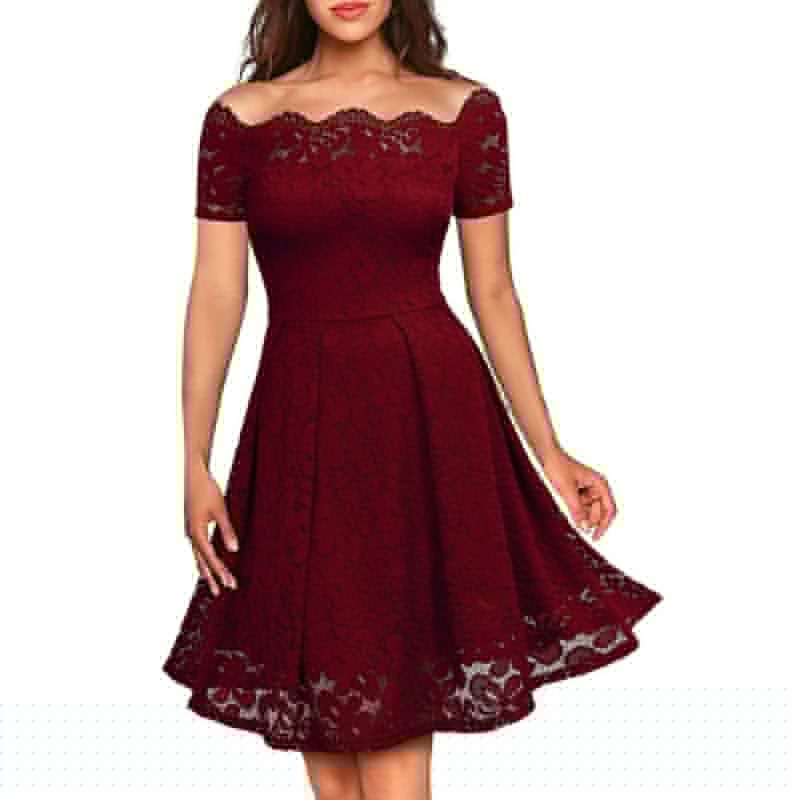 thumbnail image 1 of Robe de Mode Sans Bretelles à Manches Courtes en Dentelle pour Femmes Robe de Soirée, 1 of 1
