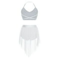 thumbnail image 2 of SiiRoh Women's 2 Piece Lyrical Dance Outfits Halter Sleeveless Crop Top with Irregular Skirt Briefs White M, 2 of 5