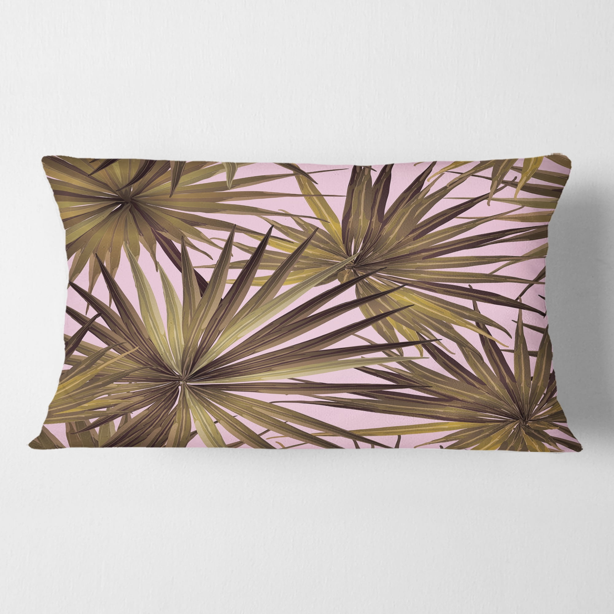 Designart Tropical Leaves On Pink' Mid-Century Modern Throw Pillow - 12x20