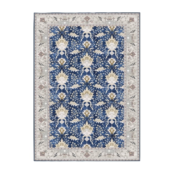 My Magic Carpet 5'x7' Machine Washable Non-Slip Dining Living Room Area Rug, Aurelian Sapphire Blue