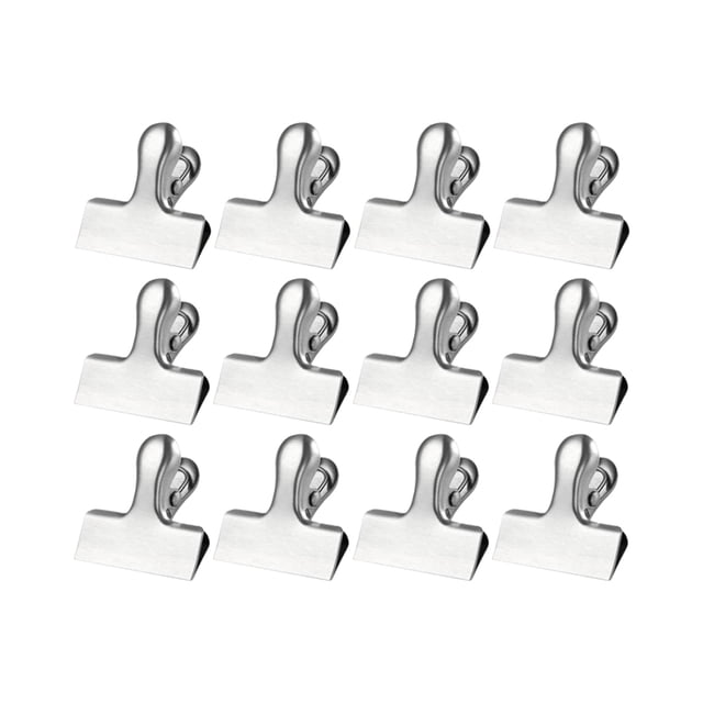 Ounissouiy Clips de bolsa de virutas de Metal de 12 piezas Clips de acero inoxidable resistentes y duraderos de amplia aplicación hechos Almacenamiento y organización del hogar trompeta 4*4cm