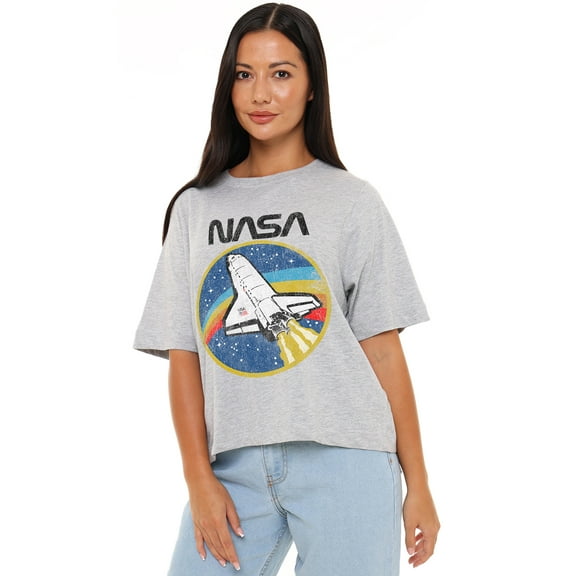 Nasa Shuttle Women's Boxy Cropped T-Shirt Casual Graphic Tee