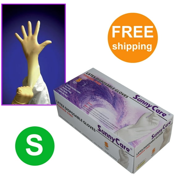 100 Pcs SunnyCare #6801 Latex Gloves Powder Free (Vinyl Nitrile Free) Size: Small