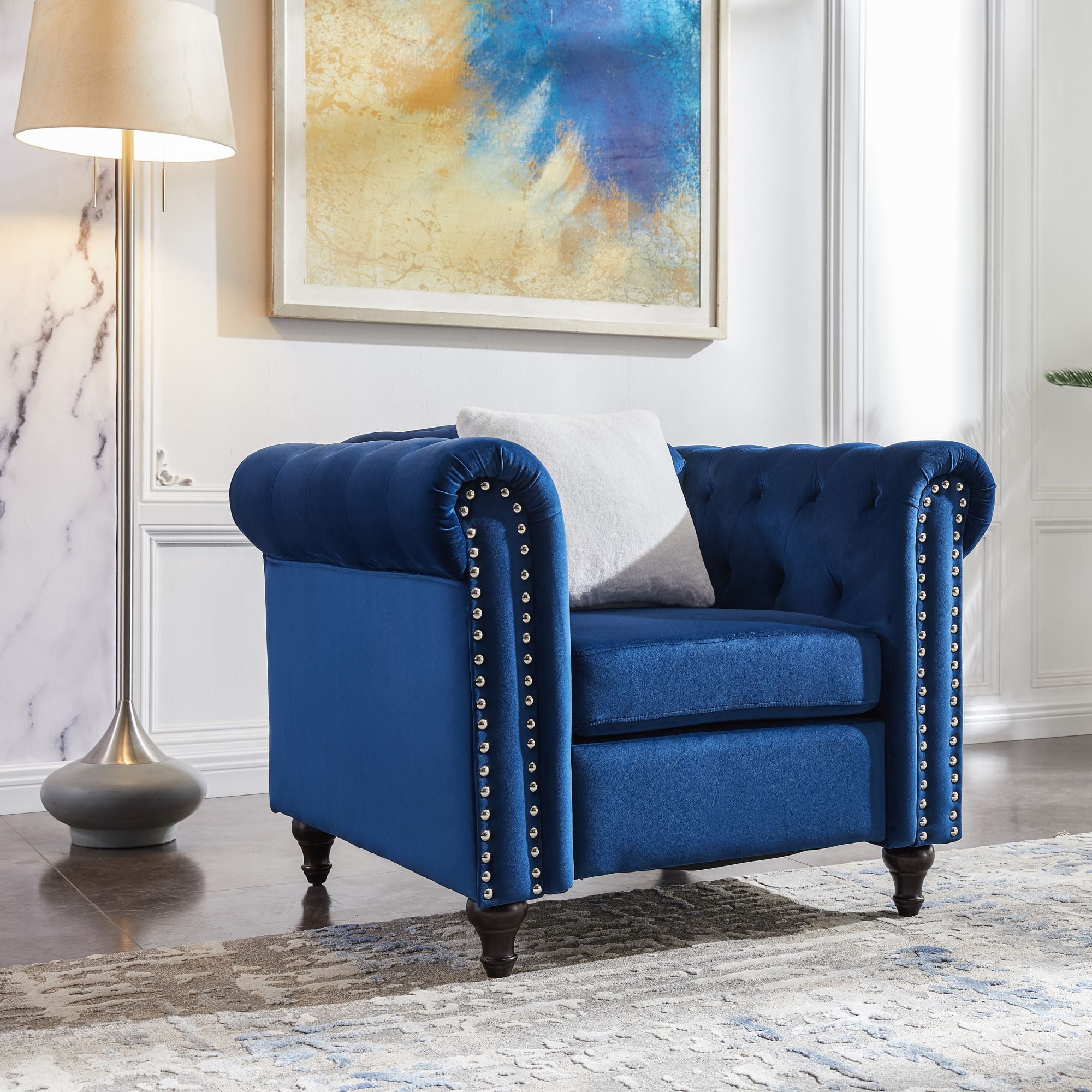 Unique Choice Velvet Single Sofa Chair, Accent Chair with Arms, Velvet Tufted Upholstered