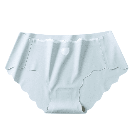 Fulorrnie Women s Mid Rise Seamless Panties Heart Print Cotton Gusset Breathable Underwear for Summer  No Visible Panty Line  Light Blue  M