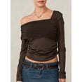 thumbnail image 4 of Caoirhny Womenacute;s Slim Ruched Tops Solid Color Asymmetric Off Shoulder Long Sleeve T-shirt Clubwear for Spring Summer, 4 of 9