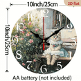 thumbnail image 3 of 2D Flat, 1pc 10Inch Rustic Farmhouse Cat Wall Clock - Silent Quartz Movement Wooden Round Clock with Adorable Kitten in Floral Dress Roses Design, Perfect for Kitchen Bedroom Living Room Bathroom, 3 of 7