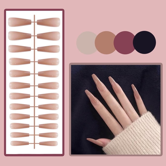24 Pcs Ongles Longs Brillants Réutilisables Style Ballet Européen et Américain Z69C
