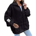 thumbnail image 1 of WRKEKC Women's Thick Plush Jacket Long Sleeve Solid Color Zipper Front Winter Warm Coat, 1 of 6